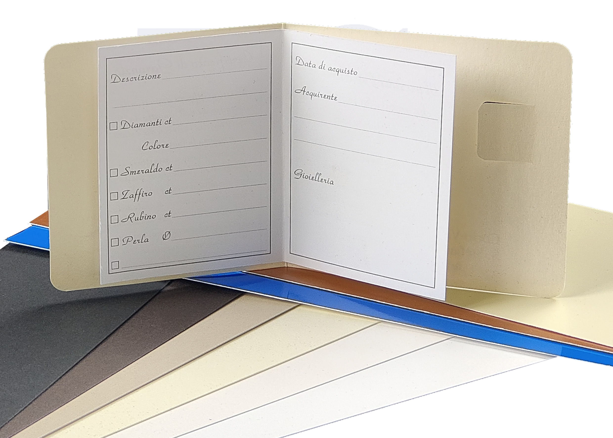 garanzia libro aperta con colori cartoncino